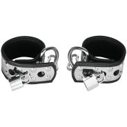 Rimba Handgelenkmanschetten aus Leder und Metall mit Vorhängeschloss