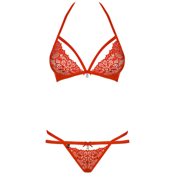 Obsessive Rotes Spitzen- und String-BH-Set