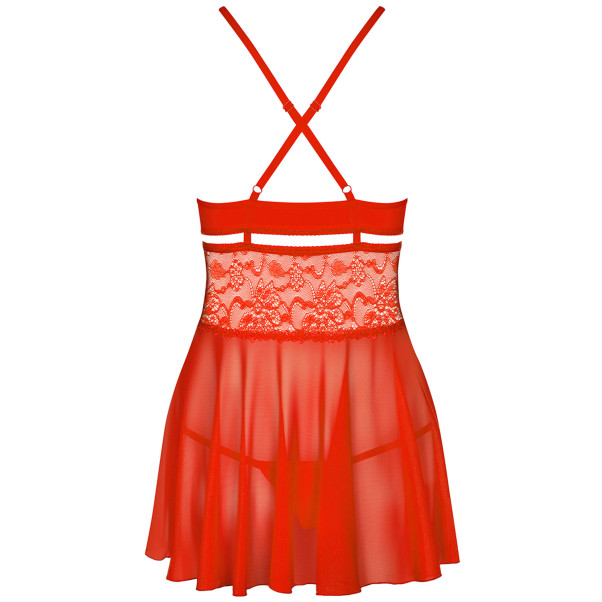 Obsessive Babydoll-Set aus rotem Netzstoff