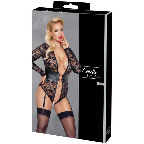 Cottelli Bondage Schrittfreier Body mit Langen Ärmeln in Plus Size