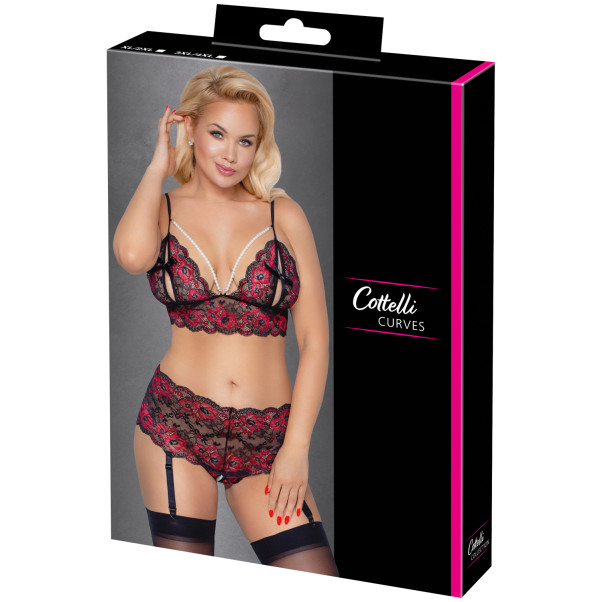 Cottelli Curve Schrittfreier Peek-a-Boo Spitzen-BH-Set Rot in Plus Size