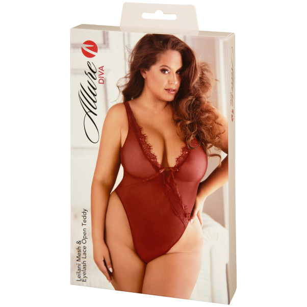 Allure Diva Leilani Offener Netz- und Wimpernspitzen-Body in Rot Plus Size