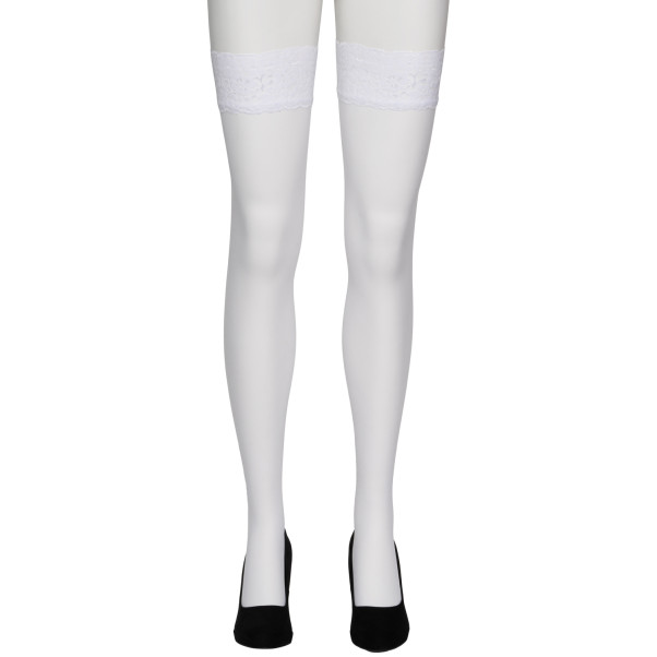 NORTIE Sage Weisse Halterlose Strümpfe mit Spitzensaum und Rücknaht