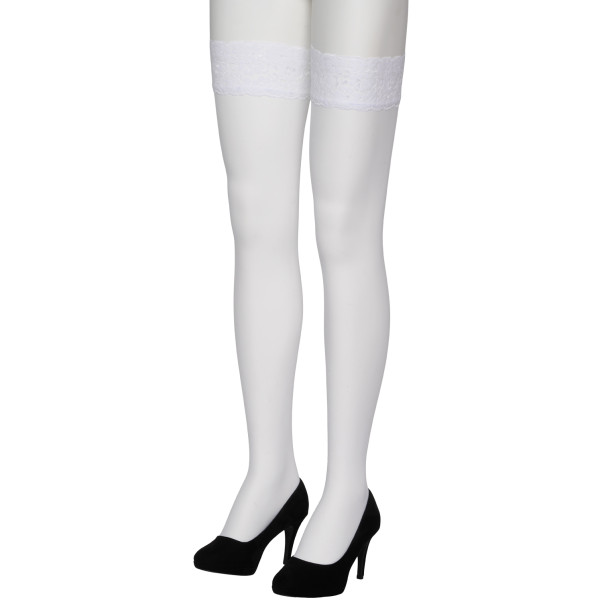 NORTIE Sage Weisse Halterlose Strümpfe mit Spitzensaum und Rücknaht